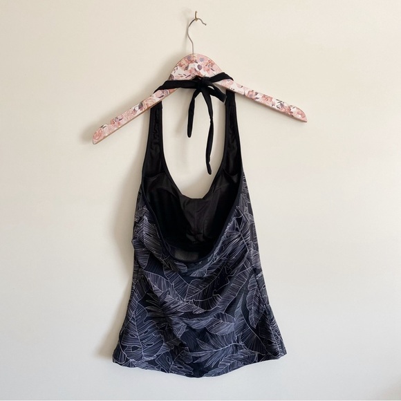 HAPARI Black & White Floral Leaf Sport Tankini Halter Tank Top Swimsuit Small - Picture 8 of 10